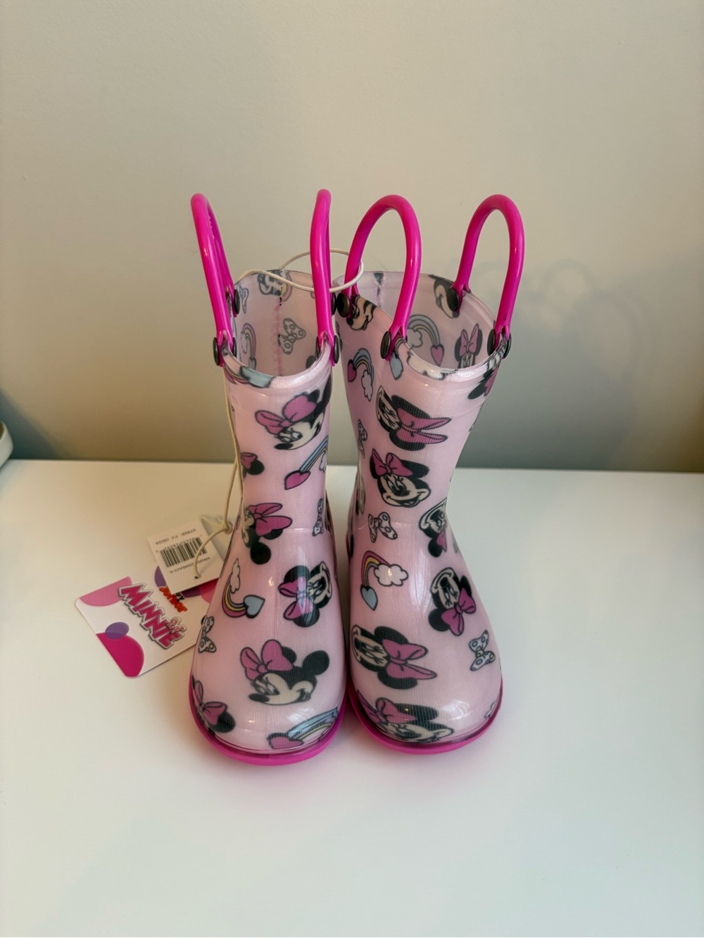 Disney Minnie Mouse Pink Girls Rain Boots with Hot Pink Handles